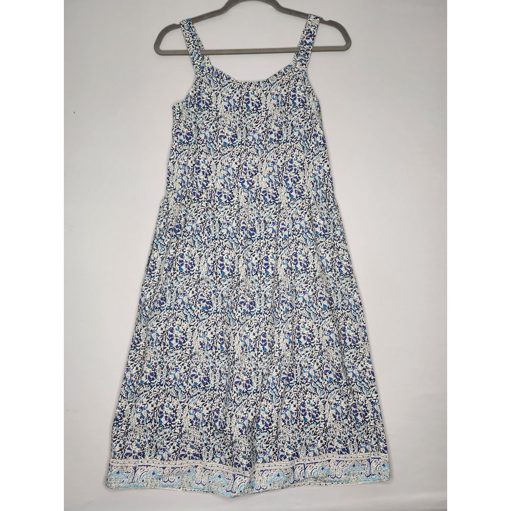Womans Summer Mini Dress Sz 2 Blue and White Floral Elastic Waist with Pull Tie - Picture 2 of 9